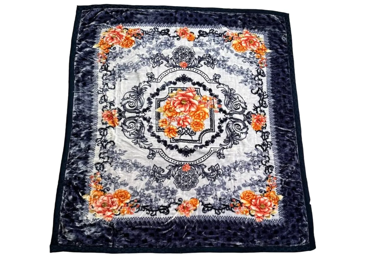 Signature Blanket Extra Soft Double Layered Blanket for Heavy Winters (Light Grey & Blue)