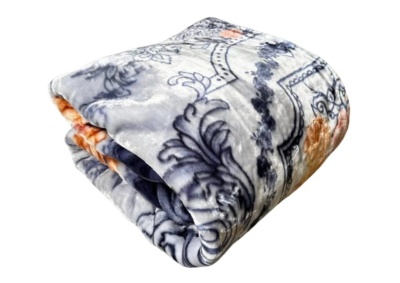 Signature Blanket Extra Soft Double Layered Blanket for Heavy Winters (Light Grey & Blue)