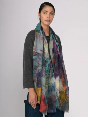 Silk Fine Wool Blend Print Scarf - Water Colour
