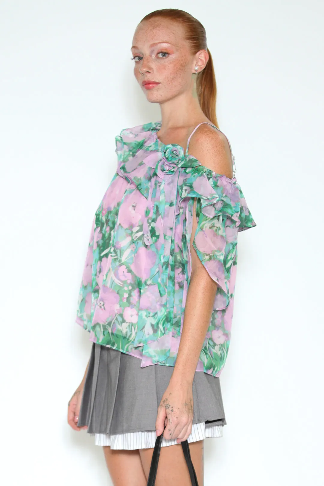 Silk Prints Off Shoulder Floral Top