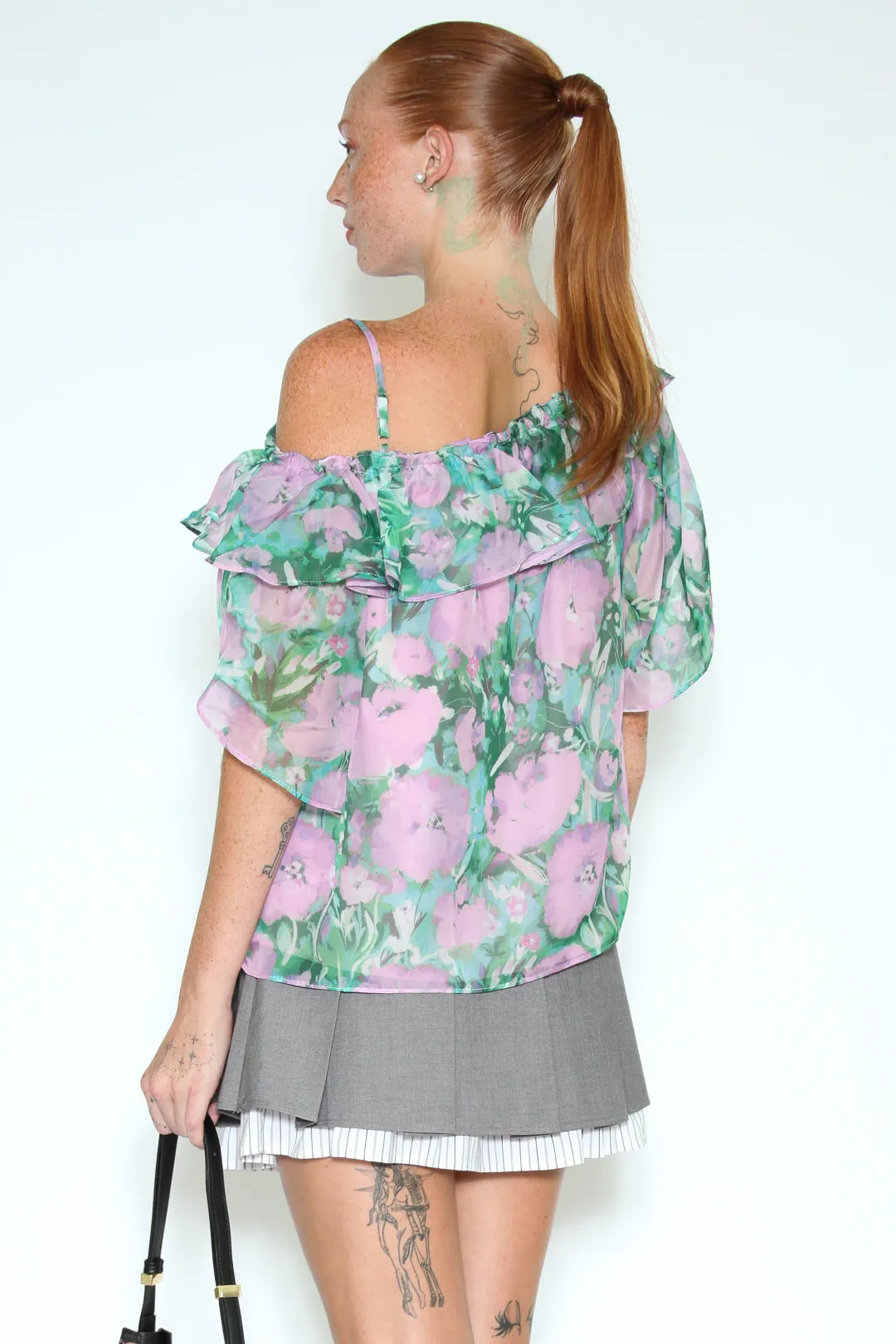 Silk Prints Off Shoulder Floral Top