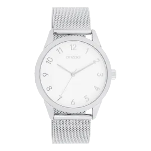 Silver coloured OOZOO watch with silver coloured metal mesh bracelet - C11320