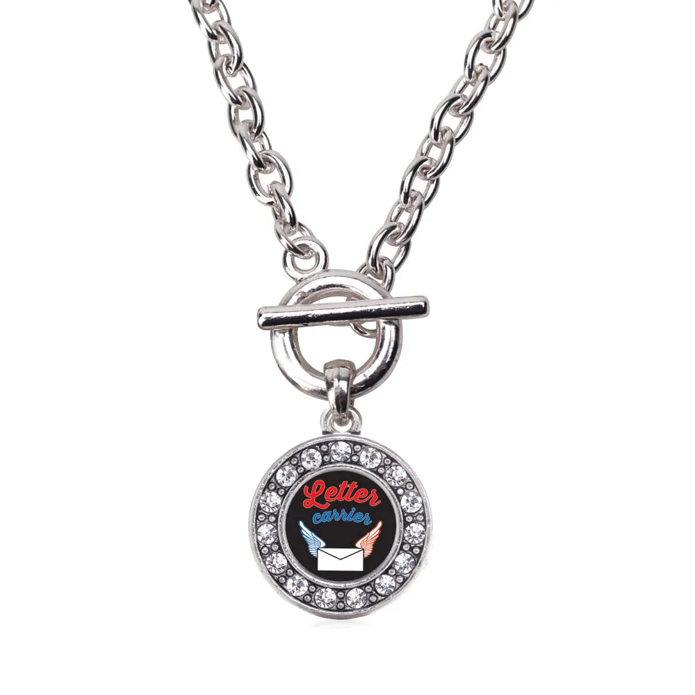 Silver Letter Carrier Circle Charm Toggle Necklace