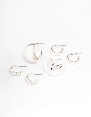Silver Multi Hoop Earrings Pack