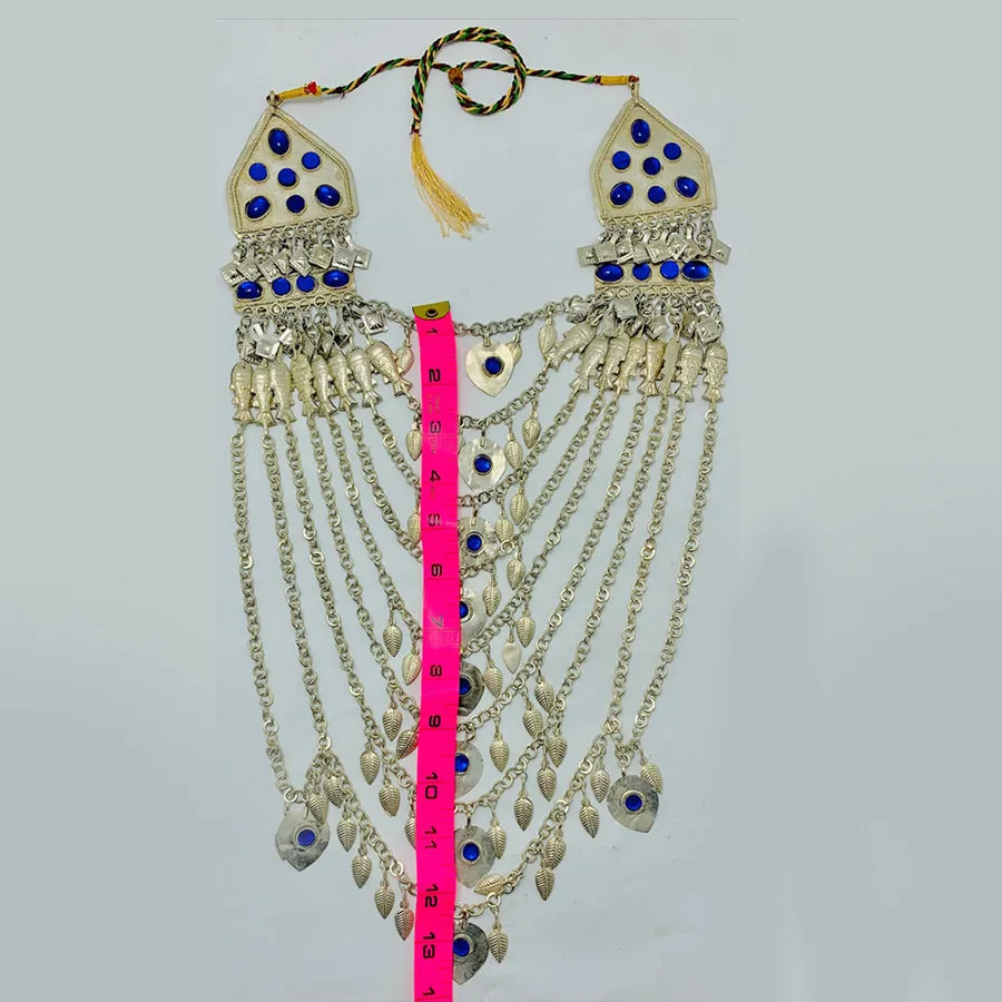 Silver Multilayers Long Bib Necklace