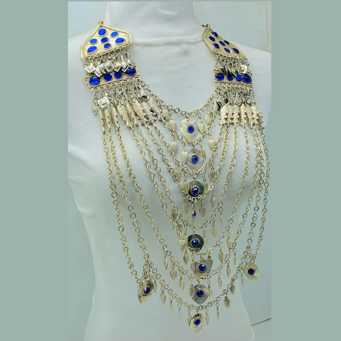 Silver Multilayers Long Bib Necklace