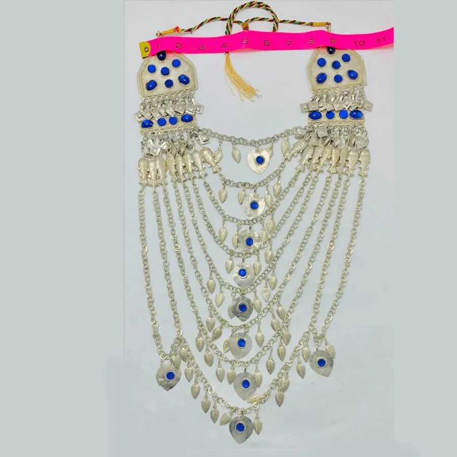 Silver Multilayers Long Bib Necklace