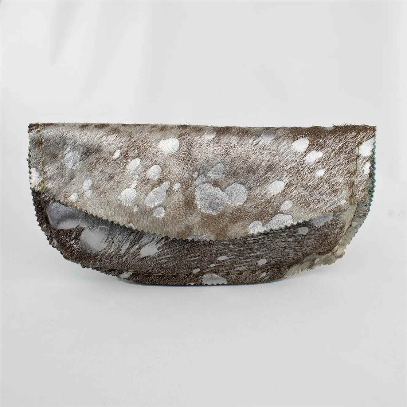 Silver Printed Leather Brindle Evening Clutch