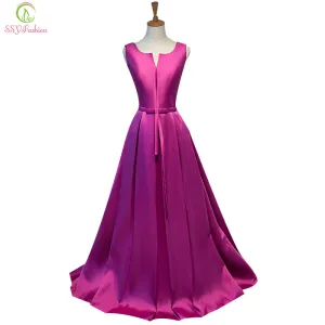 Simple Thick Satin Sleeveless Floor-length Long Evening Dress