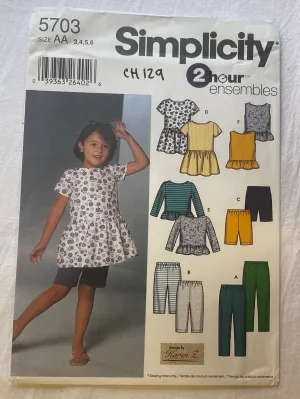 Simplicity 5703 Pattern PARTIALLY CUT Girls Tops and Pants Sizes 3, 4, 5, 6