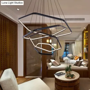Simplistic Acrylic Tiered Hexagonal LED 1/2/3-Light Pendant Chandelier Hanging Lamp in Black/Silver/White