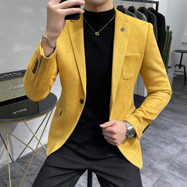 Single Button Solid Color Polyester Blazer