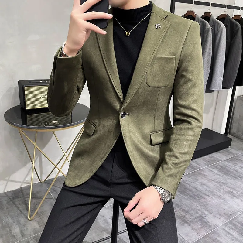 Single Button Solid Color Polyester Blazer
