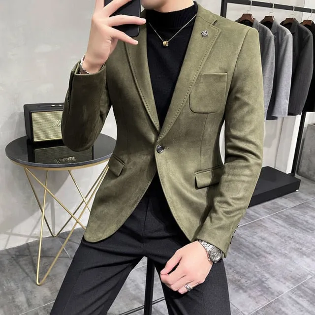 Single Button Solid Color Polyester Blazer