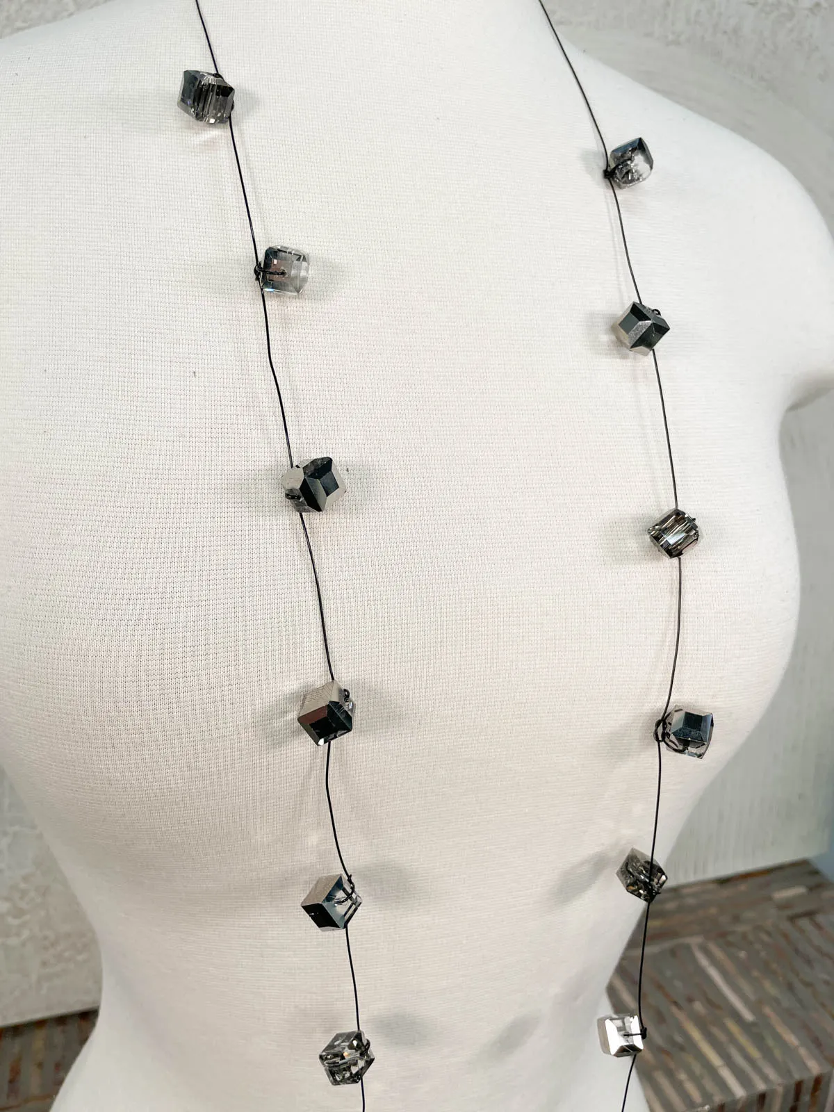 Single Strand Crystal Necklace, Black Mirror
