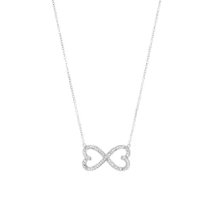Size: 18'' - Double Heart Infinity Necklace with Cubic Zirconia in Sterling Silver