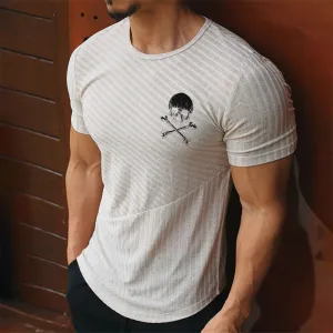 SKULL STRETCH STRIPED GRAPHIC TEE