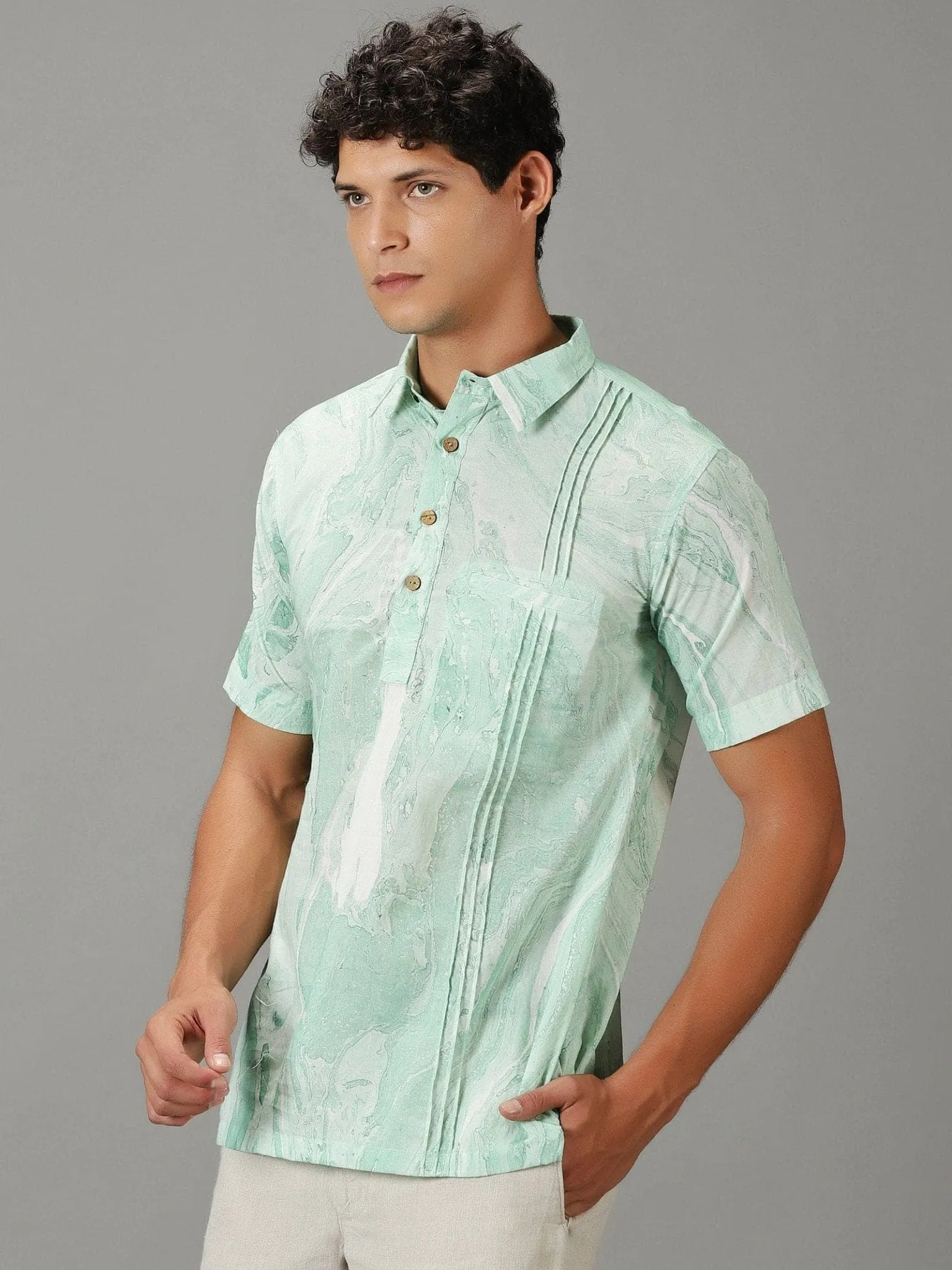 Sky Blue Marble Dyed Men's Shirt.
