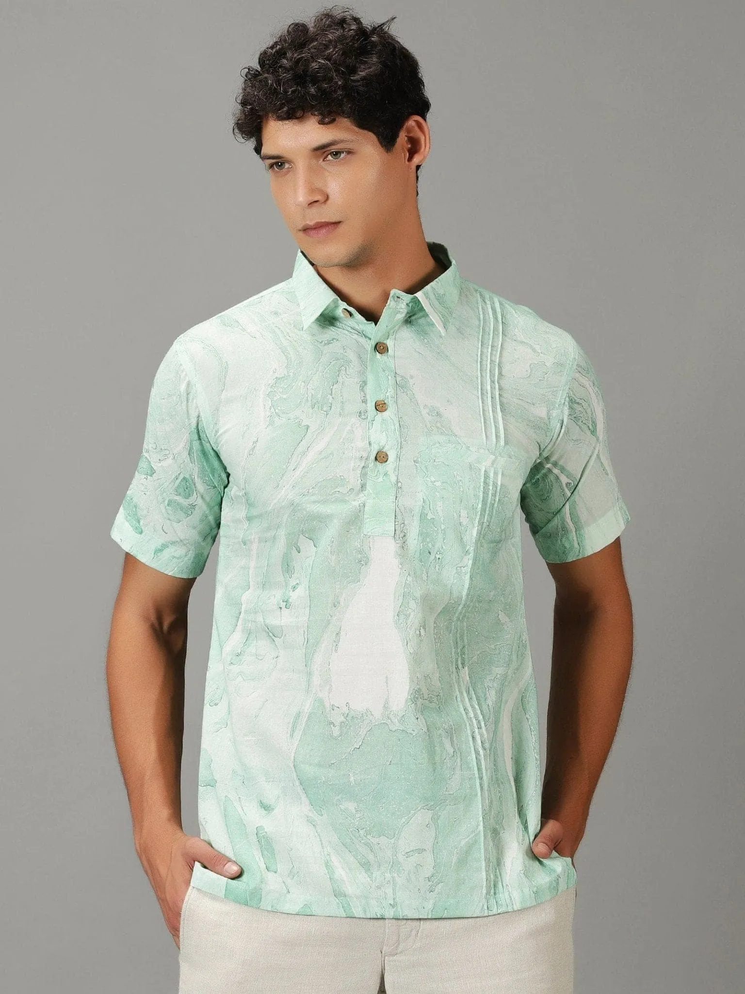 Sky Blue Marble Dyed Men's Shirt.