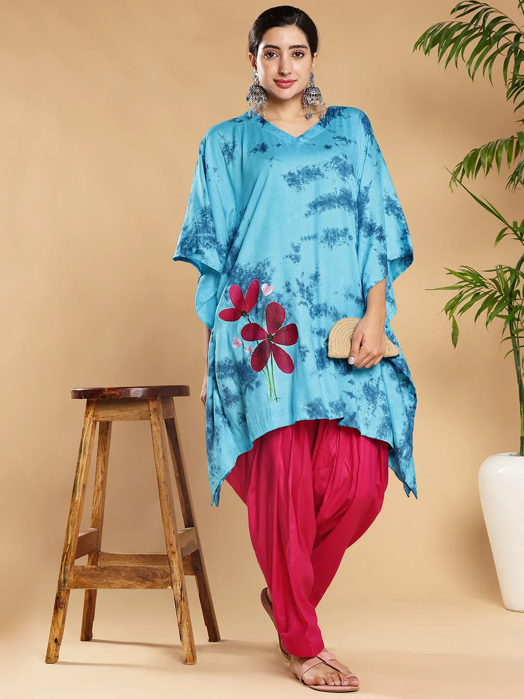 SkyBlue Rayon TieDyeKurta - AlluringAzure