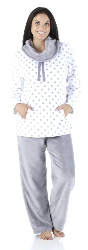 Sleepyheads Women's Sleepwear Fleece 2-Piece Cowl Neck Pullover Loungewear Pajama Set