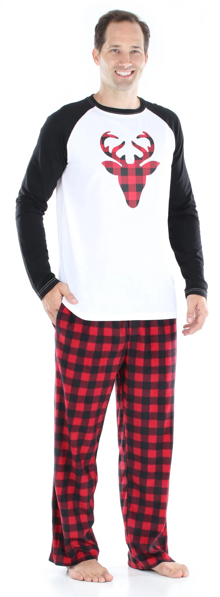 SleepytimePjs Christmas Family Matching Winter Fleece Deer Buffalo Plaid Pajamas