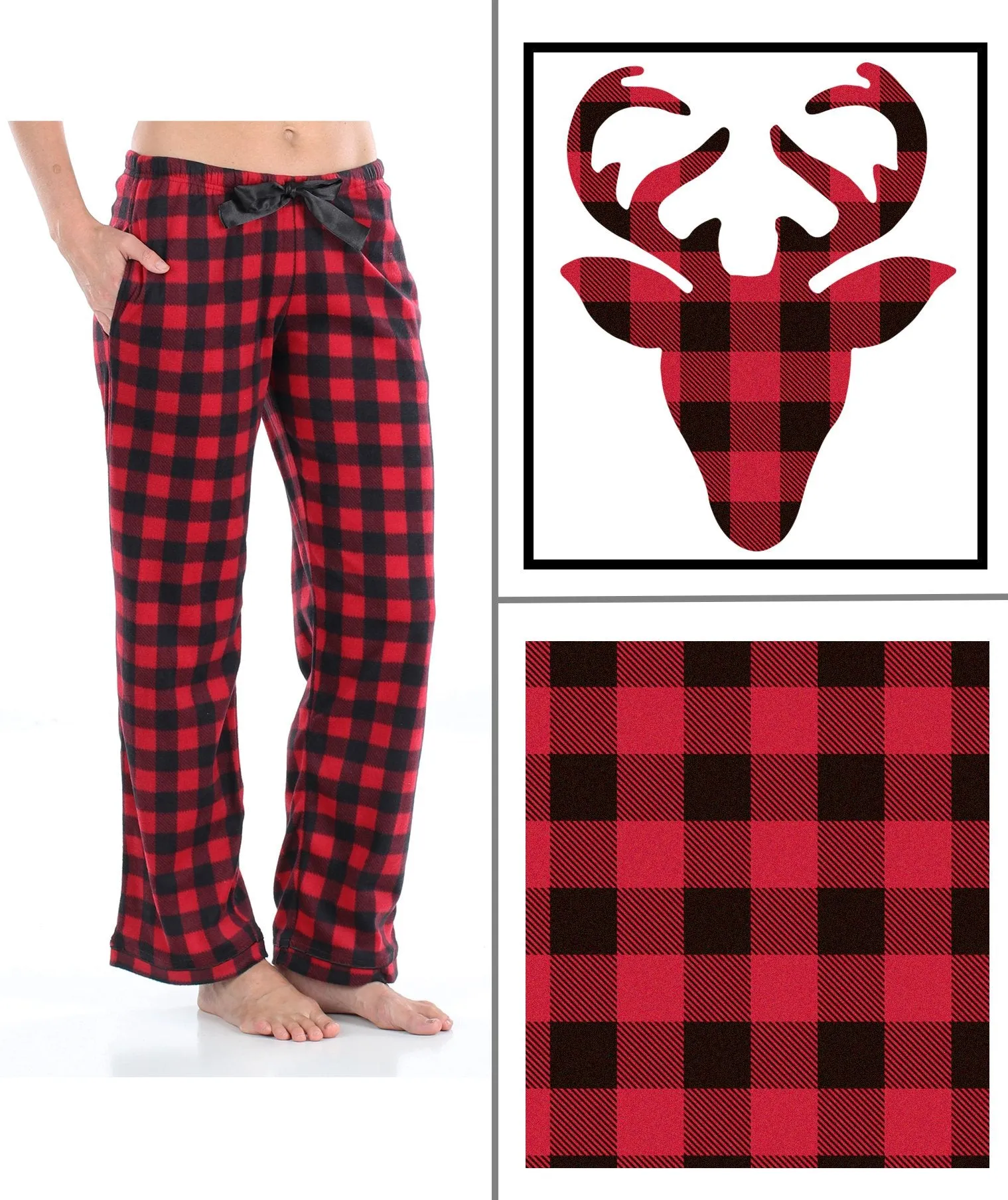 SleepytimePjs Christmas Family Matching Winter Fleece Deer Buffalo Plaid Pajamas