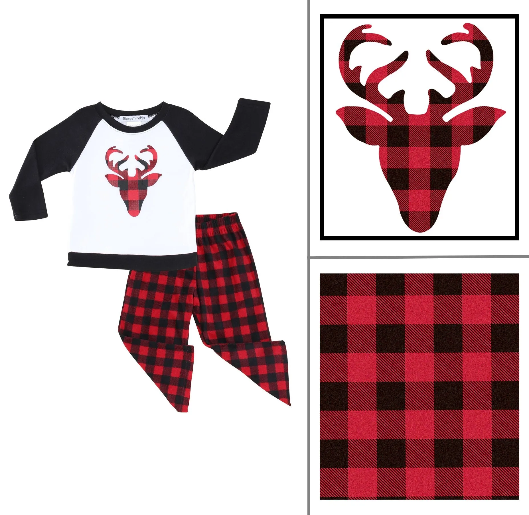 SleepytimePjs Christmas Family Matching Winter Fleece Deer Buffalo Plaid Pajamas