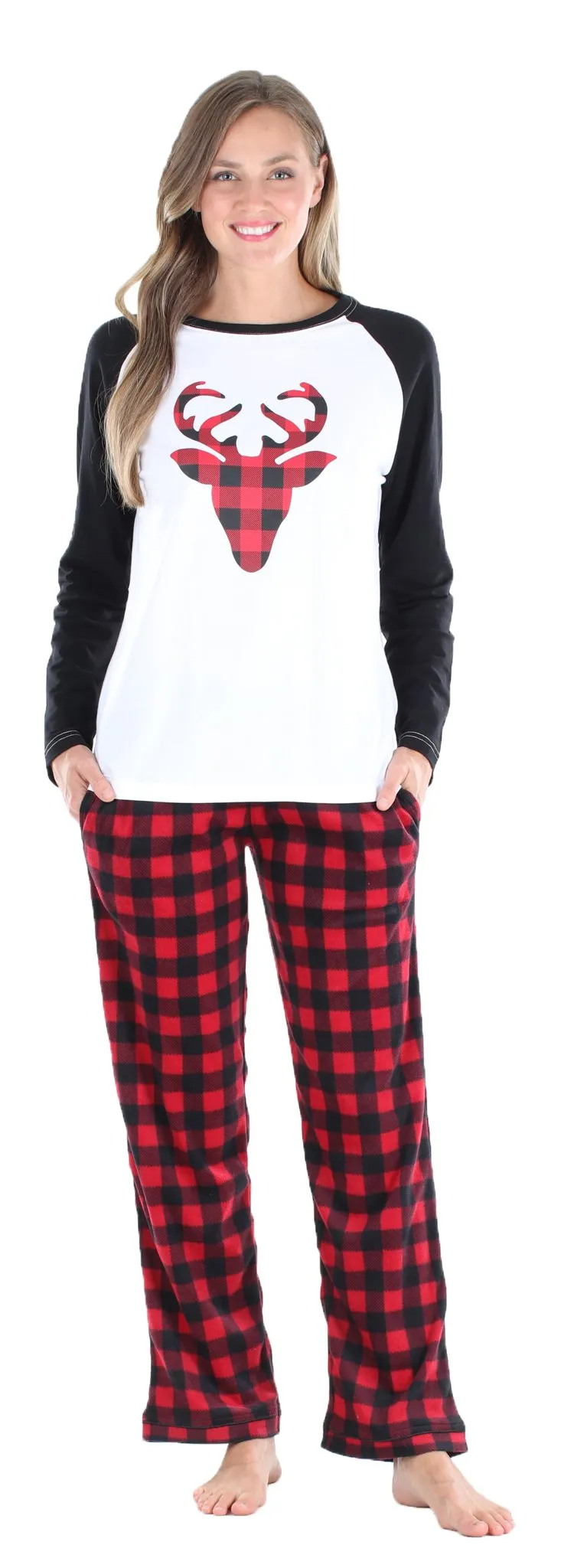 SleepytimePjs Christmas Family Matching Winter Fleece Deer Buffalo Plaid Pajamas