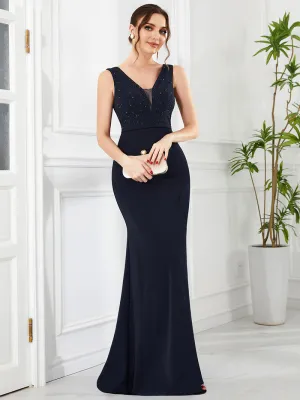 Sleeveless Fitted Bead Accents  Gown Size 14 Style 01624