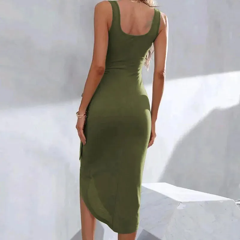 Sleeveless Pleated Casual Backless Split Beach Elegant Stylish Dress