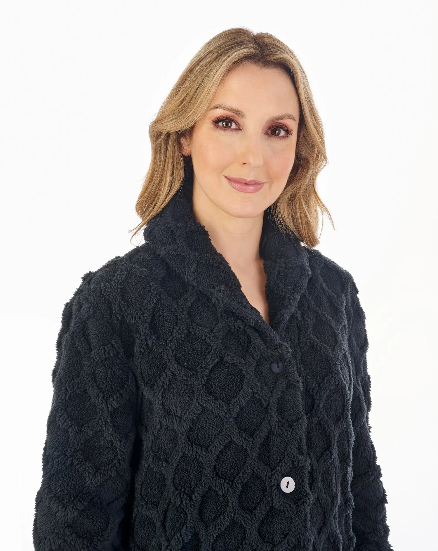 Slenderella Luxury Honeycomb Textured Full Button Front Dressing Gown