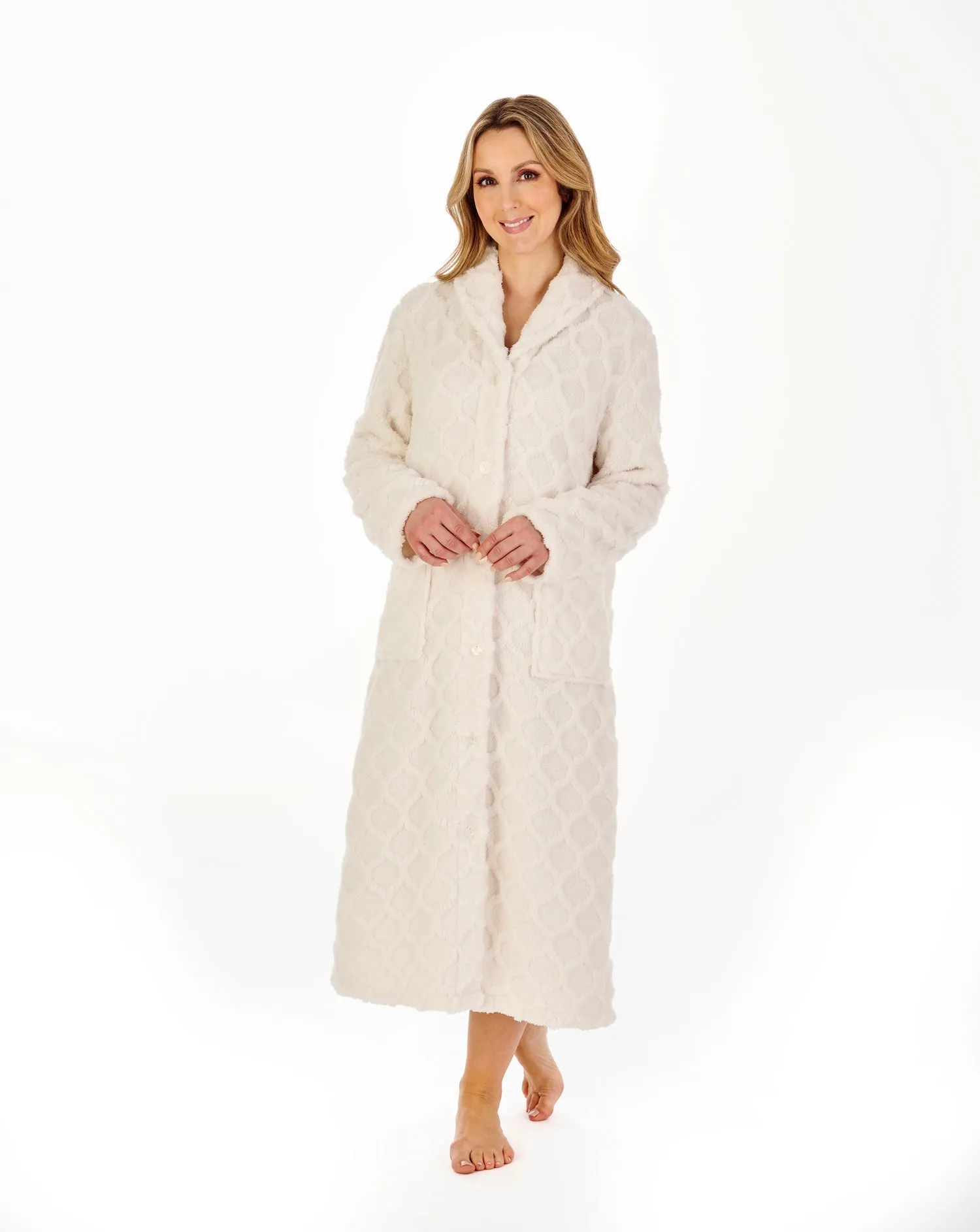 Slenderella Luxury Honeycomb Textured Full Button Front Dressing Gown