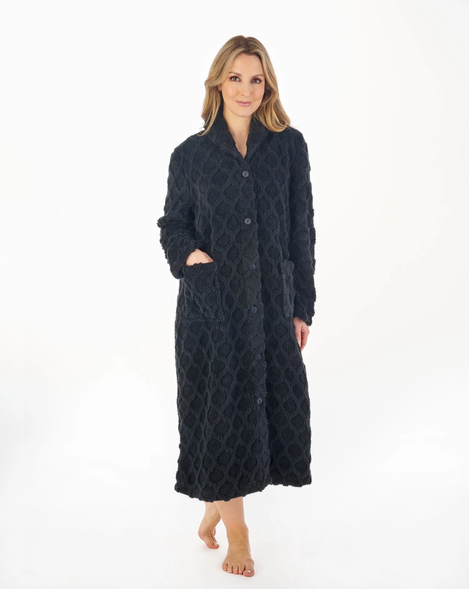 Slenderella Luxury Honeycomb Textured Full Button Front Dressing Gown