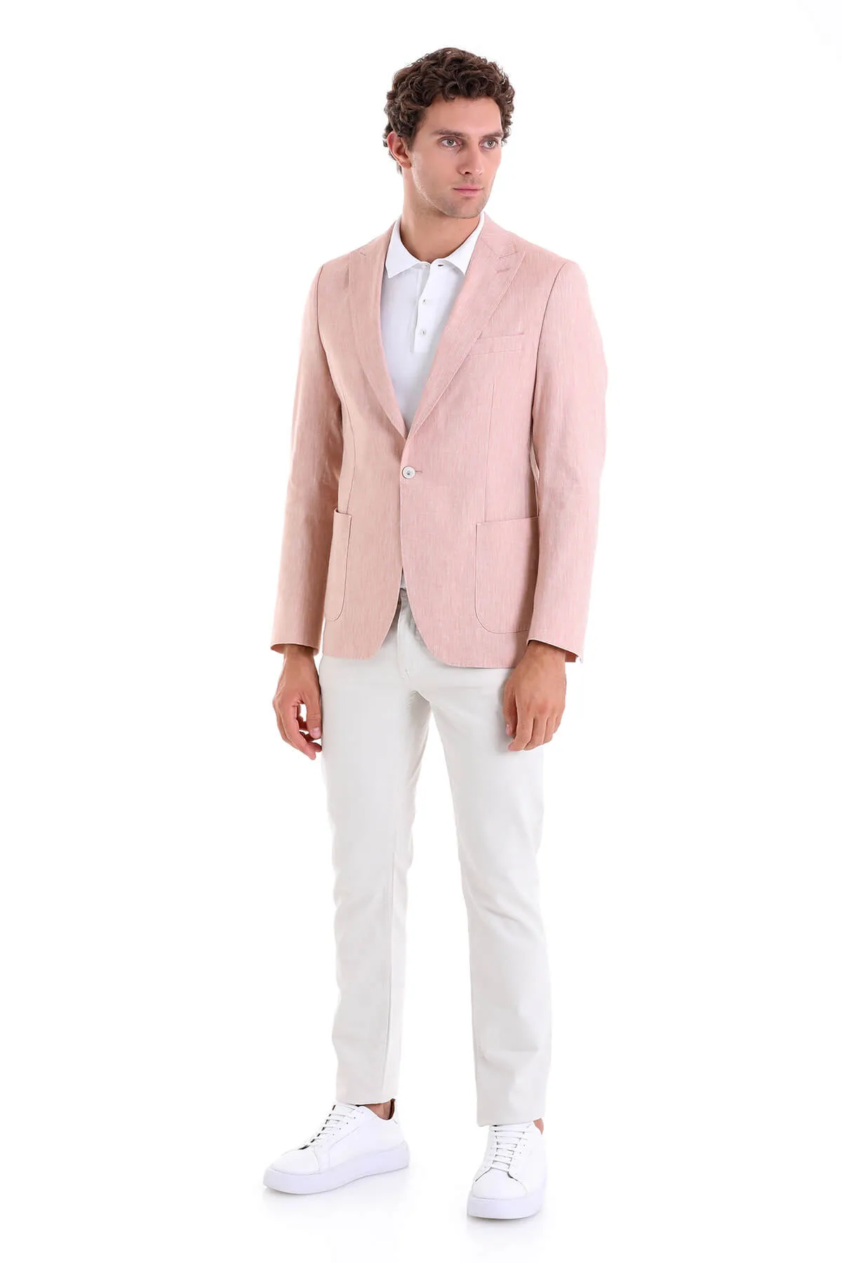 Slim Fit Brick Peak Lapel Linen Casual Blazer