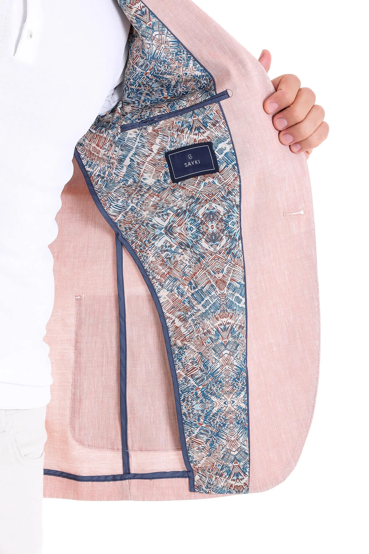 Slim Fit Brick Peak Lapel Linen Casual Blazer