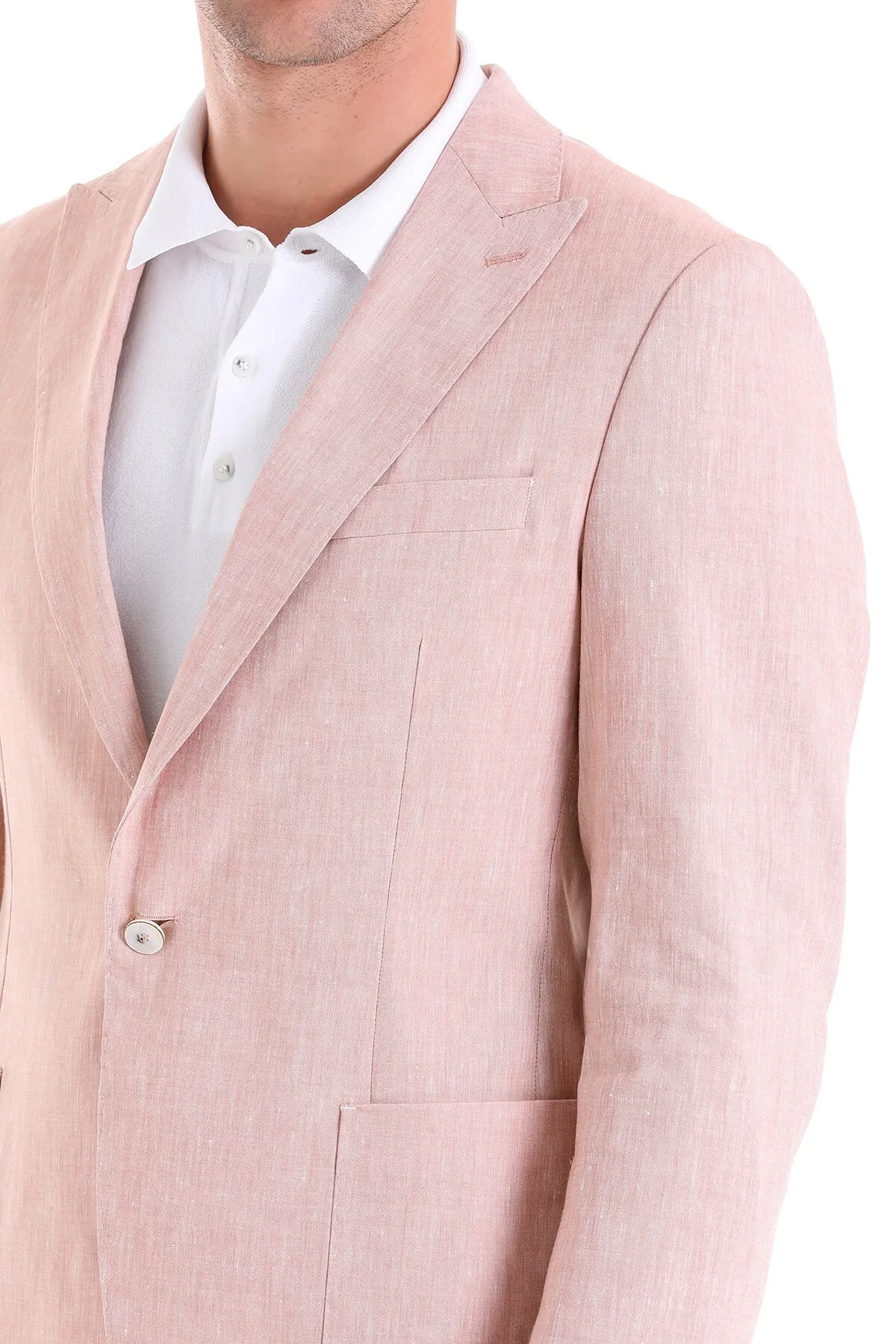 Slim Fit Brick Peak Lapel Linen Casual Blazer