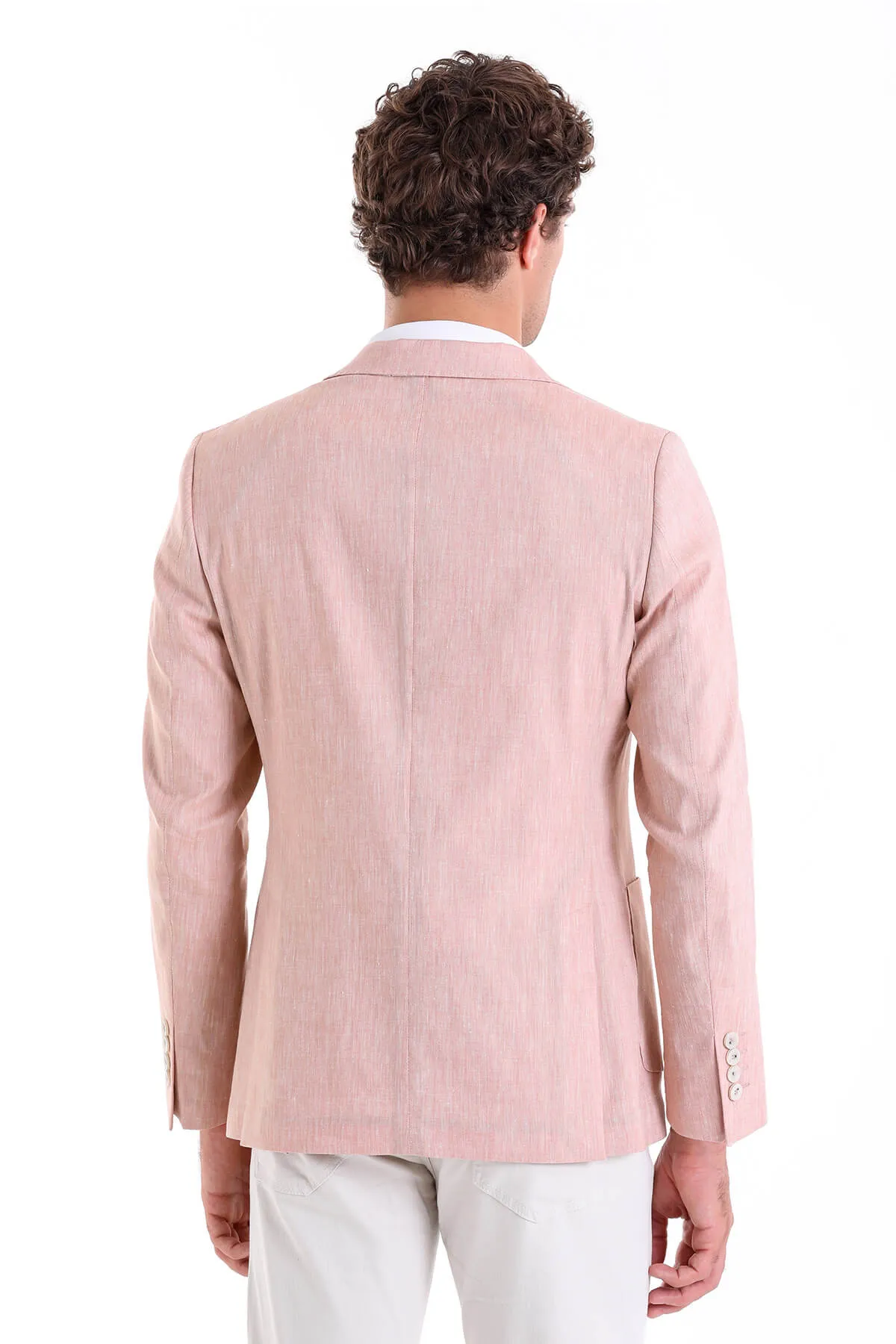 Slim Fit Brick Peak Lapel Linen Casual Blazer
