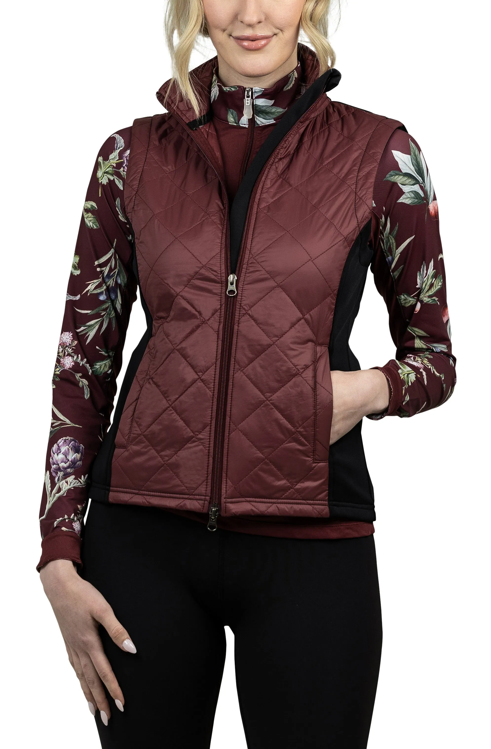 Slim Fit, Burgundy and Black Quilted Front Vest - Final Sale