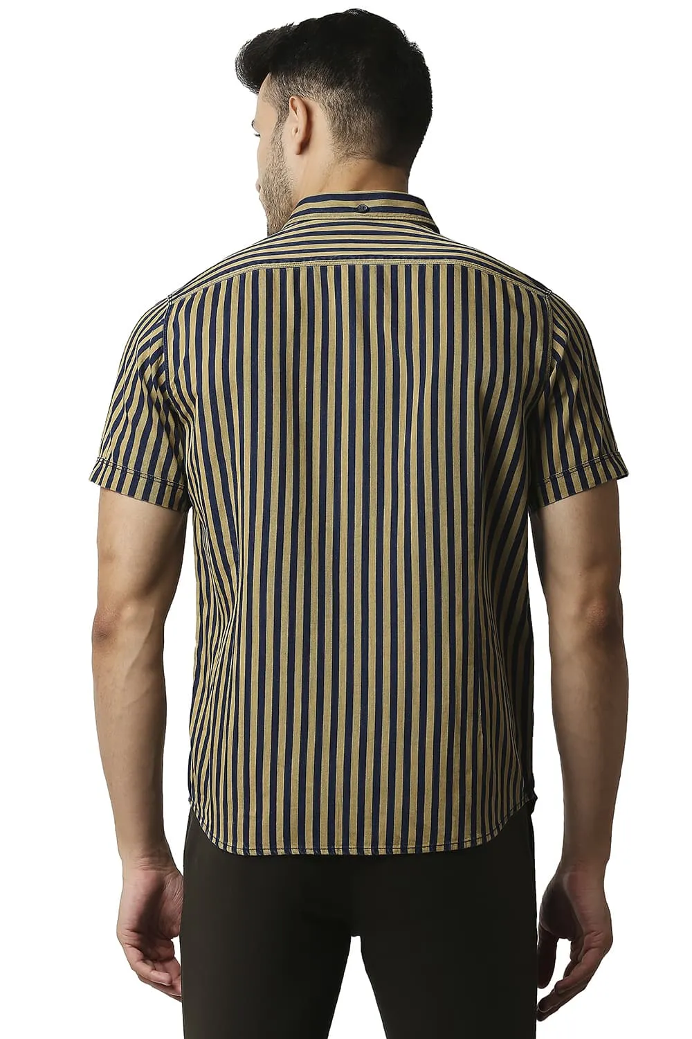 Slim Fit Indigo Stripe Halfsleeves Shirt