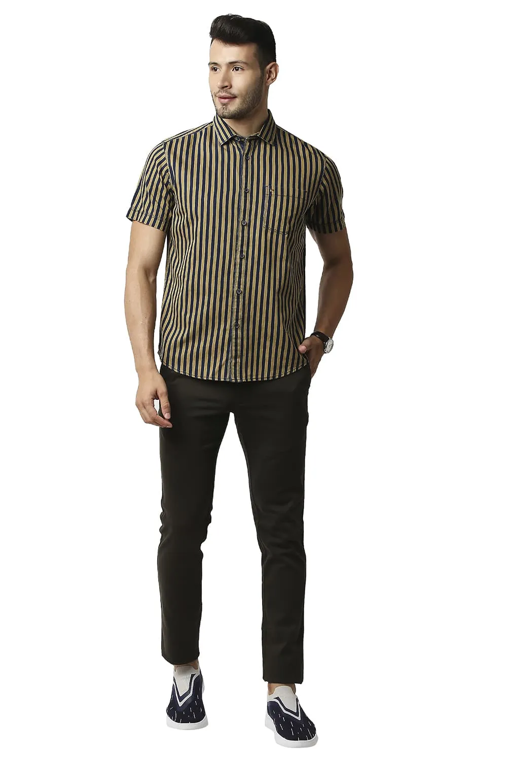 Slim Fit Indigo Stripe Halfsleeves Shirt