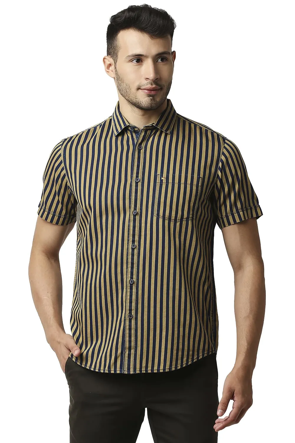 Slim Fit Indigo Stripe Halfsleeves Shirt