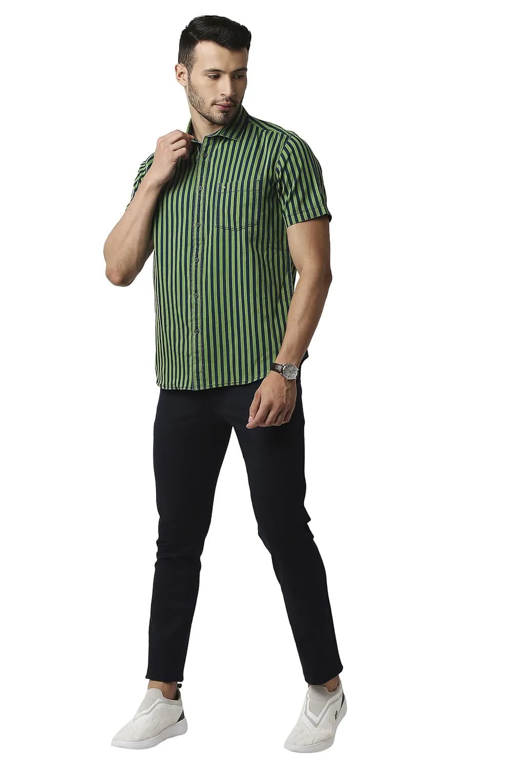 Slim Fit Indigo Stripe Halfsleeves Shirt