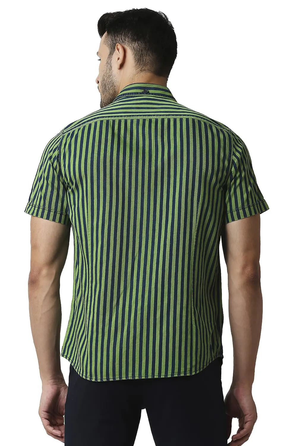 Slim Fit Indigo Stripe Halfsleeves Shirt