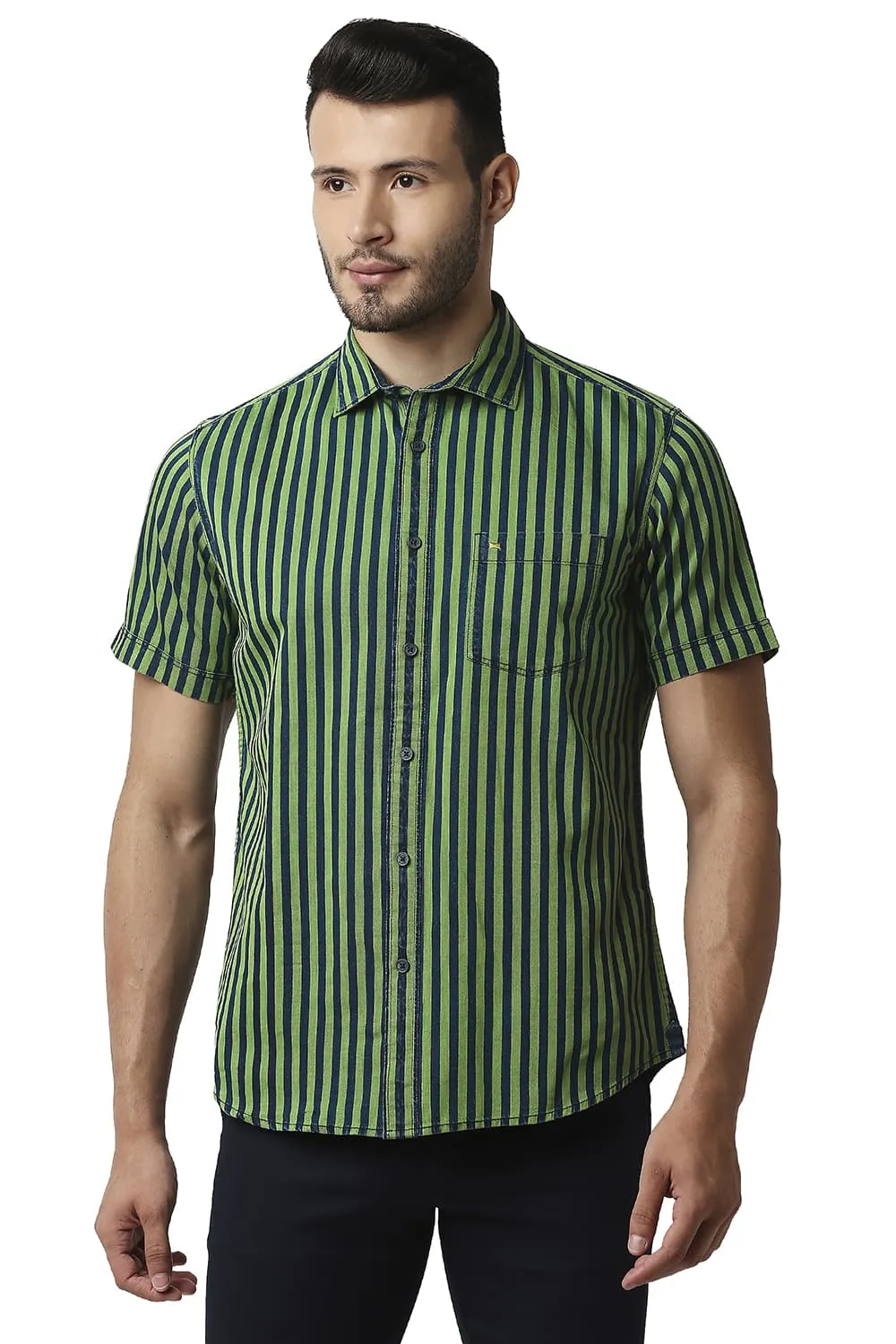 Slim Fit Indigo Stripe Halfsleeves Shirt