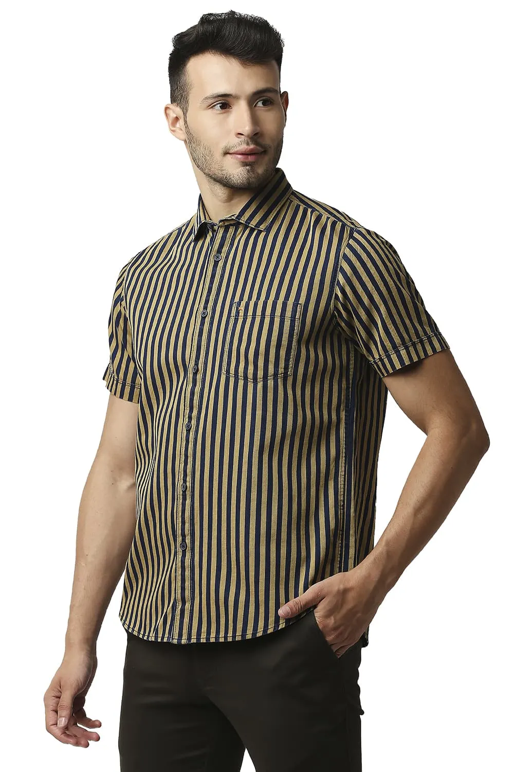 Slim Fit Indigo Stripe Halfsleeves Shirt