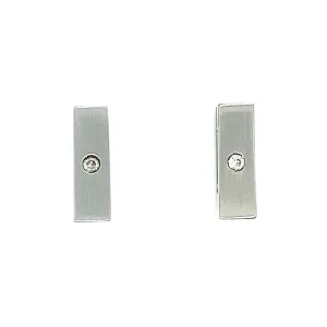 Small Stainless Steel Huggie Earrings - "Square with Diamonds"