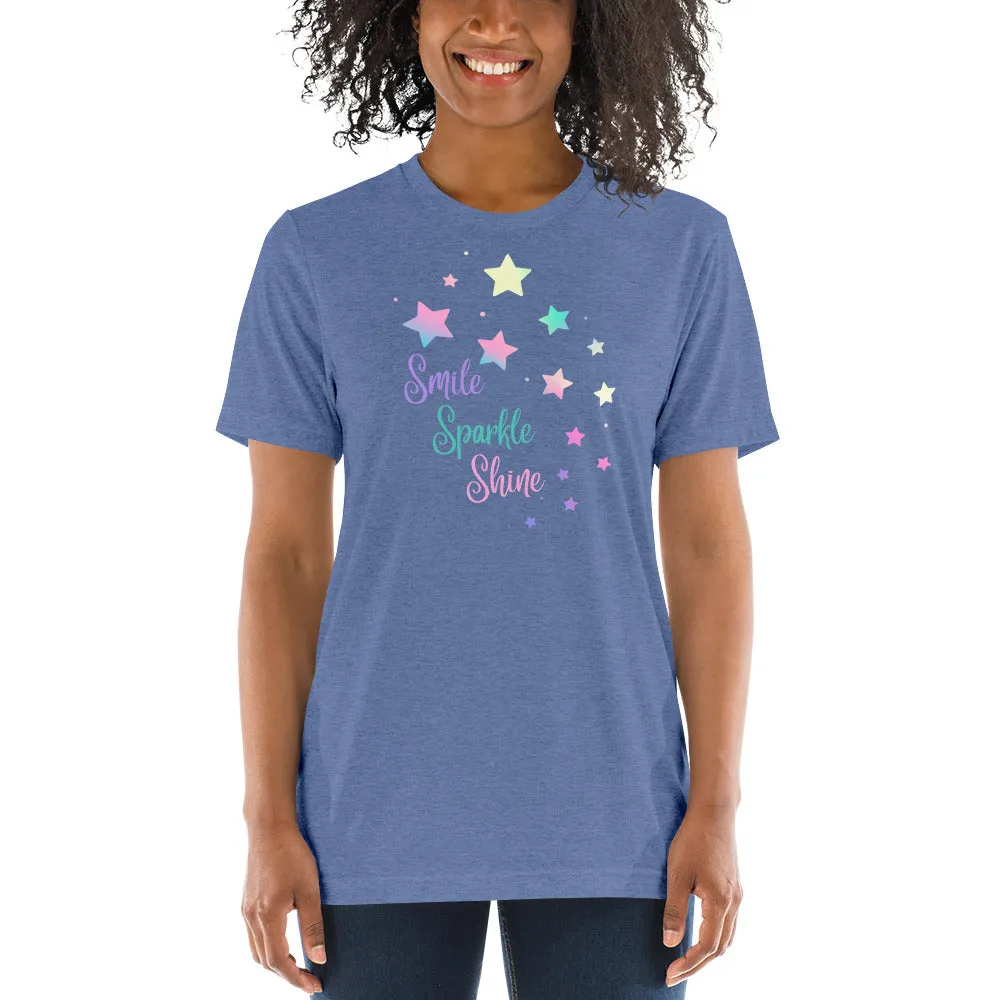 Smile Sparkle Shine Stars - Short sleeve t-shirt, comfy, soft, fitted look