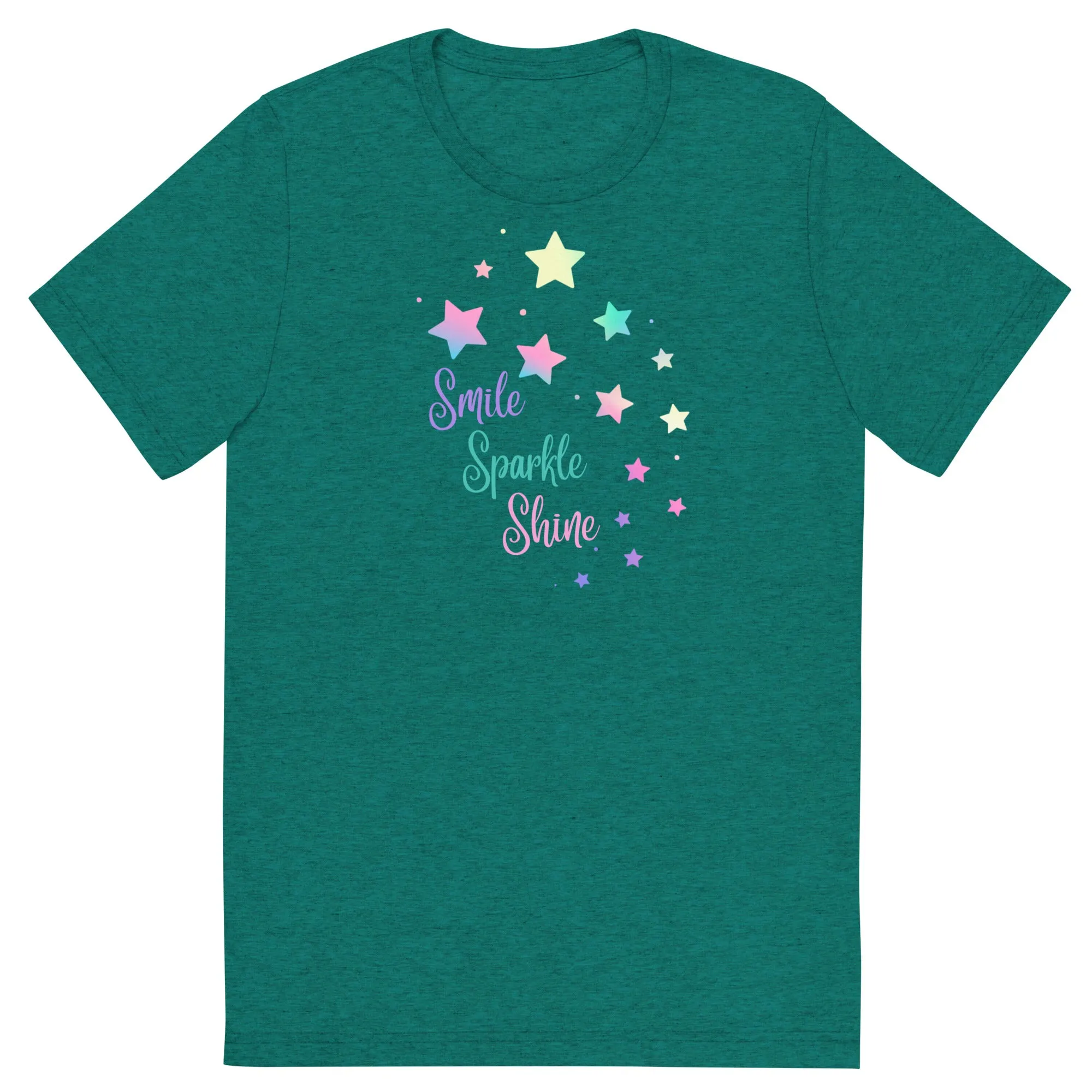 Smile Sparkle Shine Stars - Short sleeve t-shirt, comfy, soft, fitted look