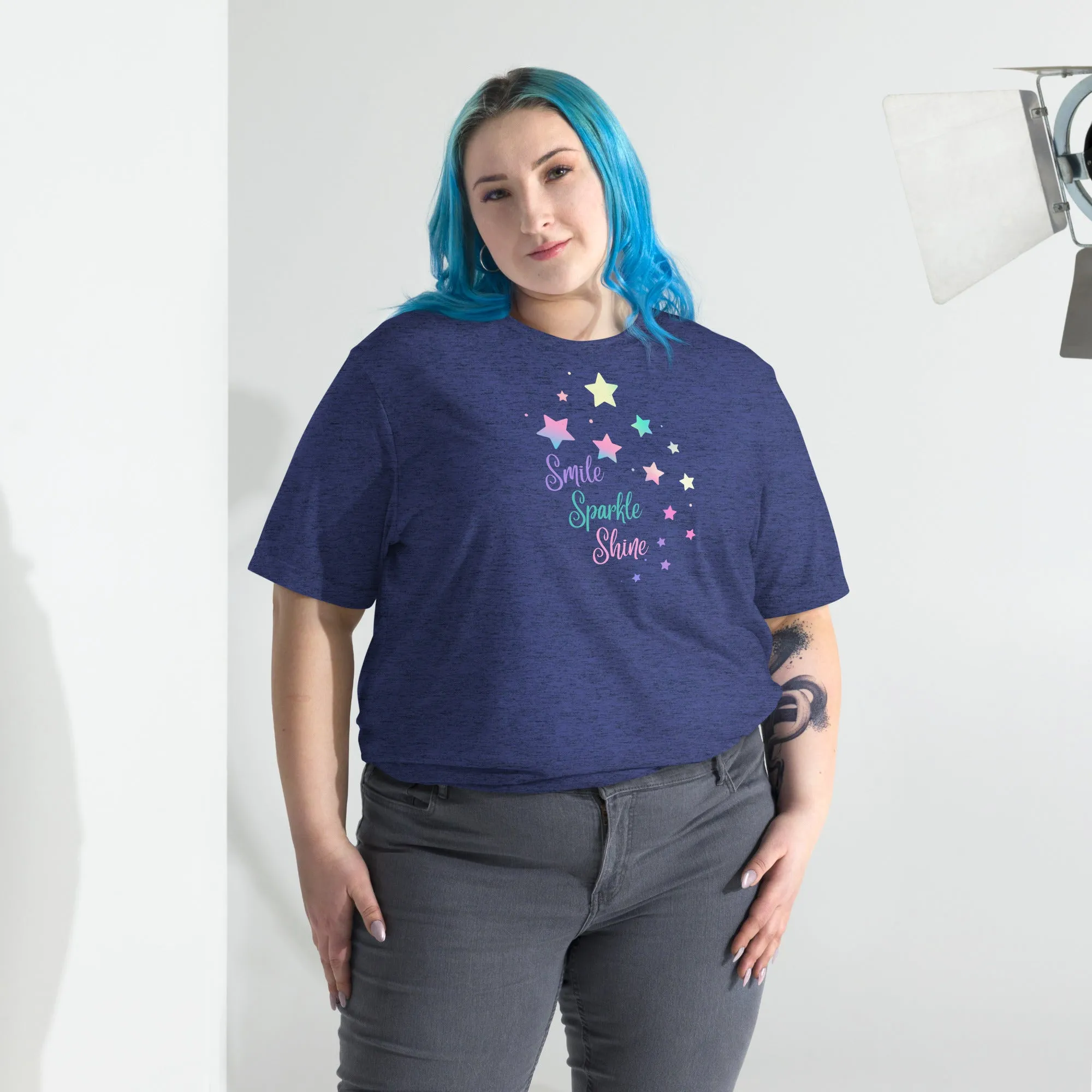Smile Sparkle Shine Stars - Short sleeve t-shirt, comfy, soft, fitted look